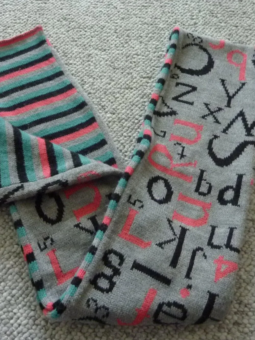 $118 Nordstrom Neck Scarf Pink Teal Black Grey Alphabet Striped 75